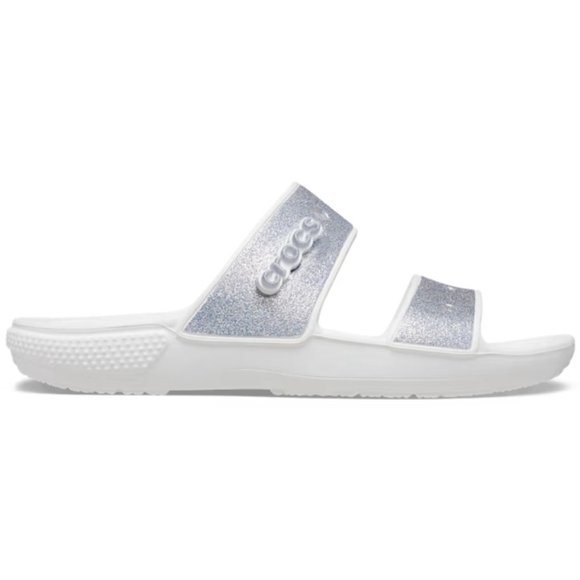 NEW CROCS Sizes 7, 8, 9, Womens Classic Glitter Sandal Slides,Silver White Multi - Picture 4 of 6